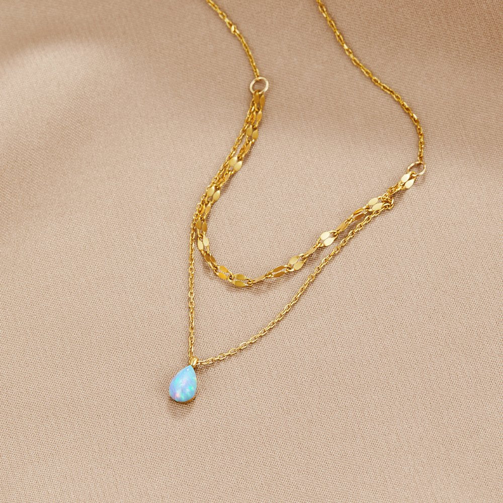 Blue Opal Drop Layered Necklace