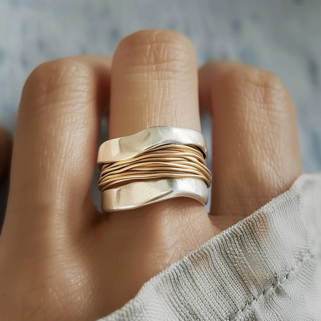 Intertwined - Silver Ring with Gold Thread