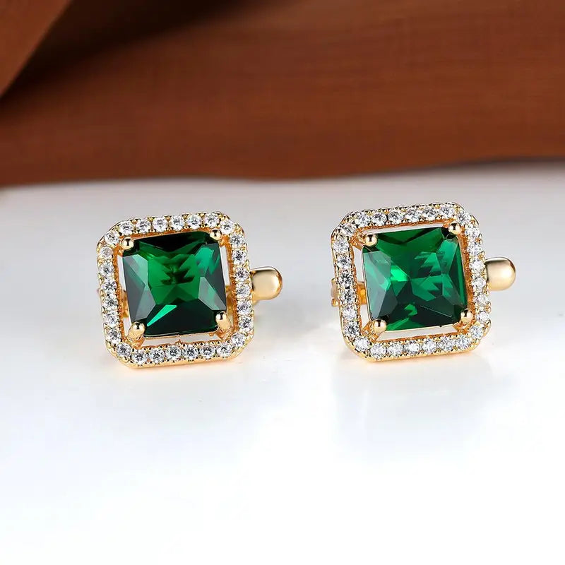 Gold Earrings with Emerald & Zirconia