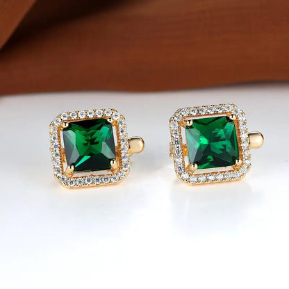 Gold Earrings with Emerald & Zirconia