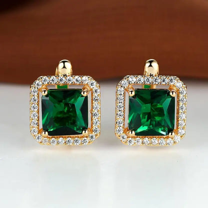 Gold Earrings with Emerald & Zirconia