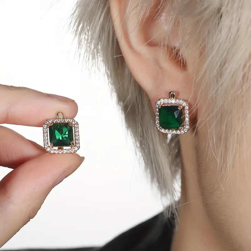 Gold Earrings with Emerald & Zirconia