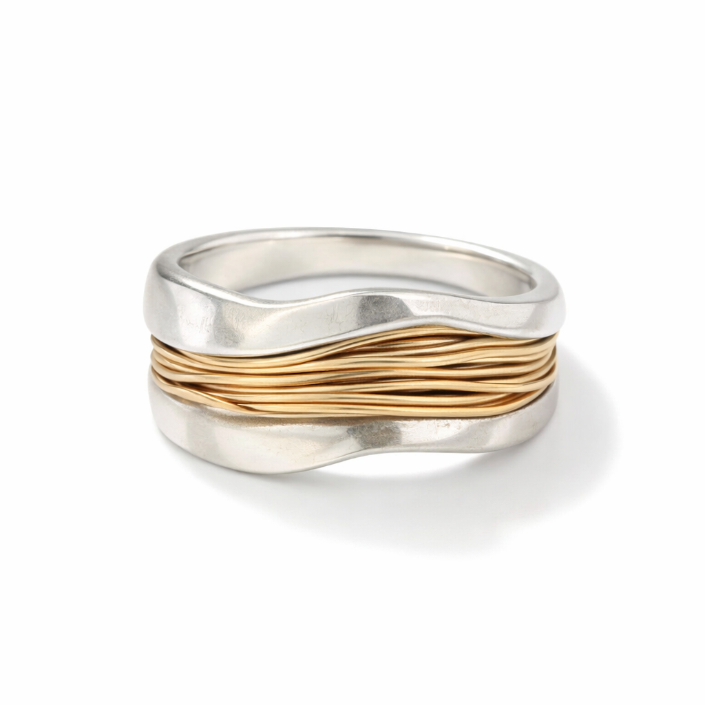 Intertwined - Silver Ring with Gold Thread