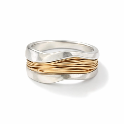 Intertwined - Silver Ring with Gold Thread
