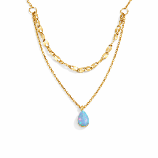 Blue Opal Drop Layered Necklace