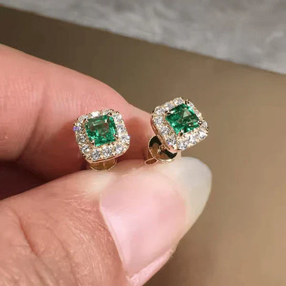 Emerald Earrings with Gold Finish