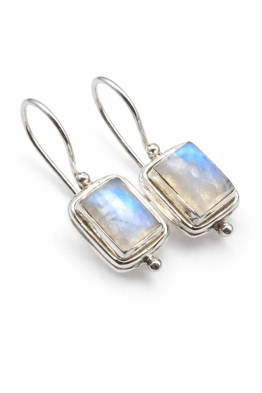Vintage Earrings with Square Moonstone