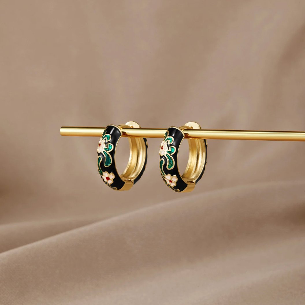 Black and Gold Flower Hoops
