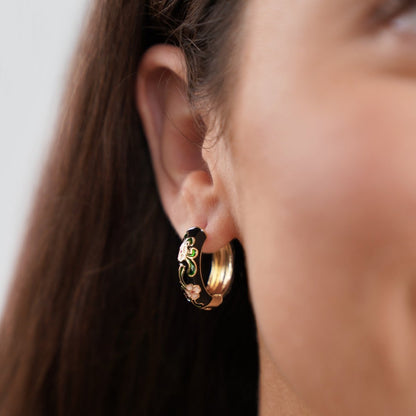 Black and Gold Flower Hoops