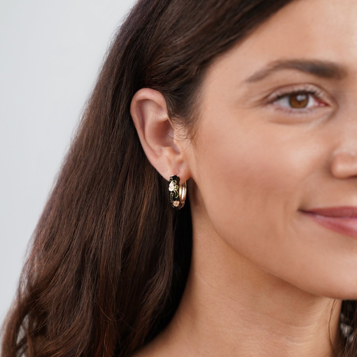 Black and Gold Flower Hoops
