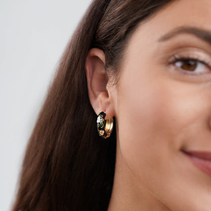 Black and Gold Flower Hoops