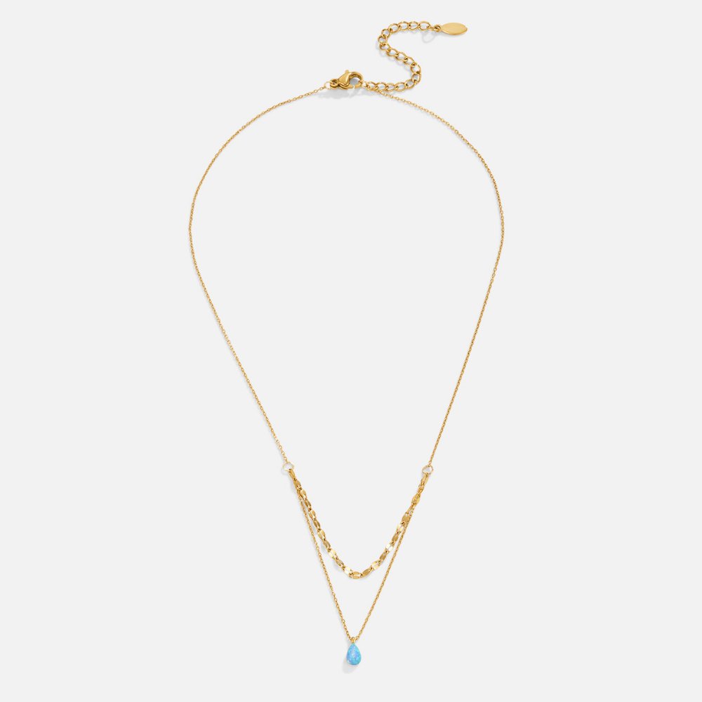 Blue Opal Drop Layered Necklace