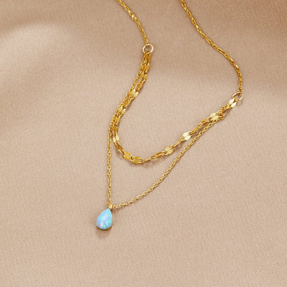 Blue Opal Drop Layered Necklace