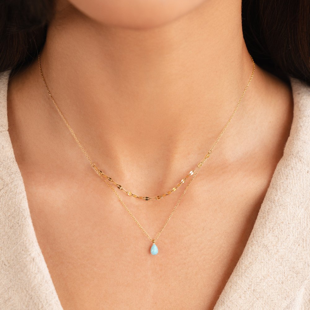 Blue Opal Drop Layered Necklace