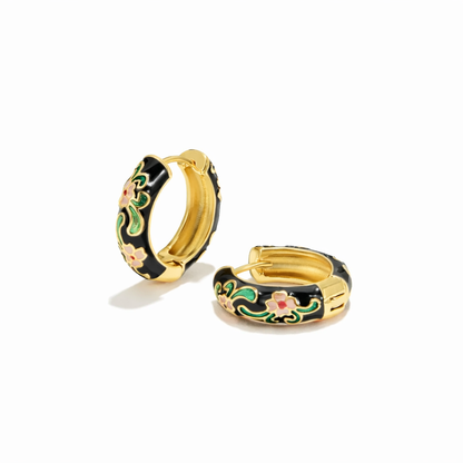 Black and Gold Flower Hoops