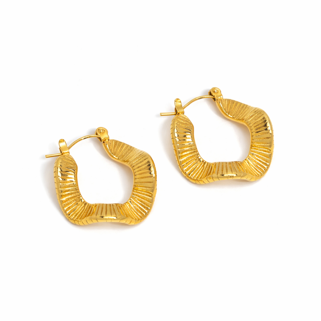 Geometric Wave Gold Hoop Earrings