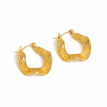 Geometric Wave Gold Hoop Earrings