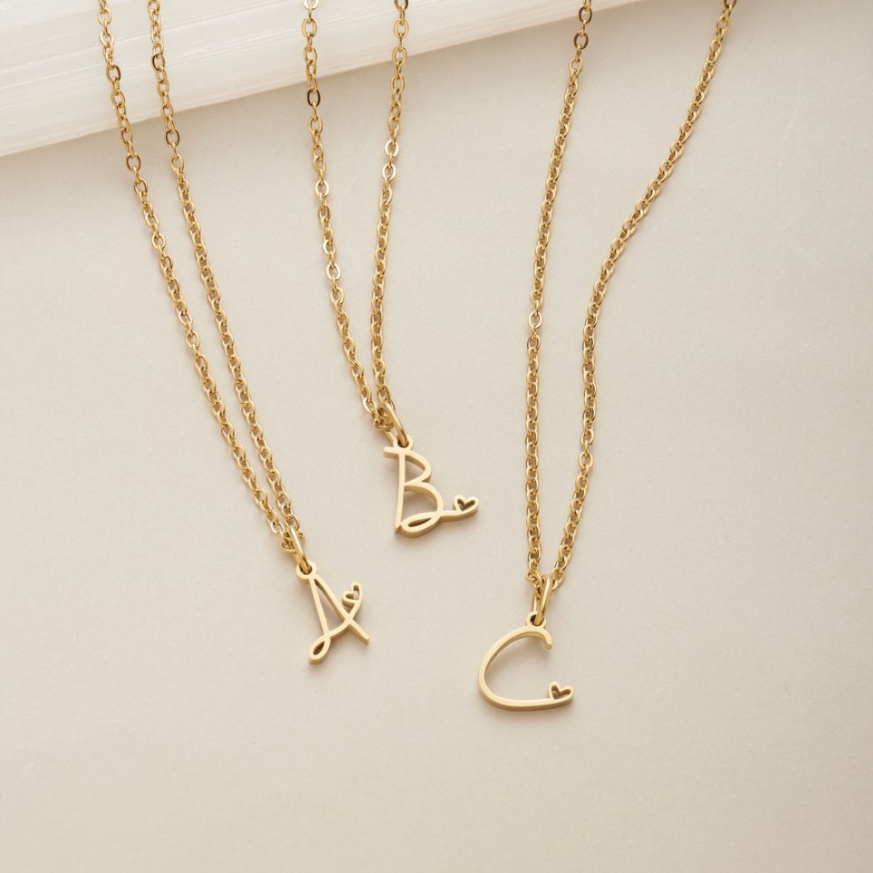 Gold Heart Letter Necklace
