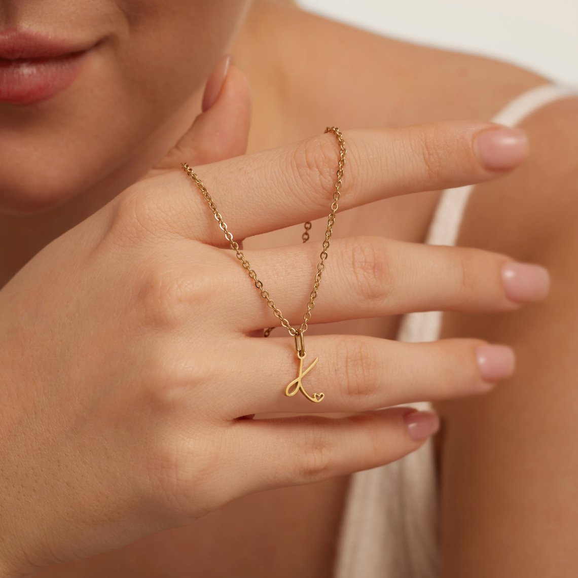 Gold Heart Letter Necklace