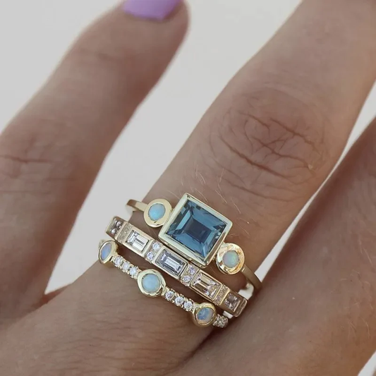 Ozean - Vintage Blue Crystal Ring Set
