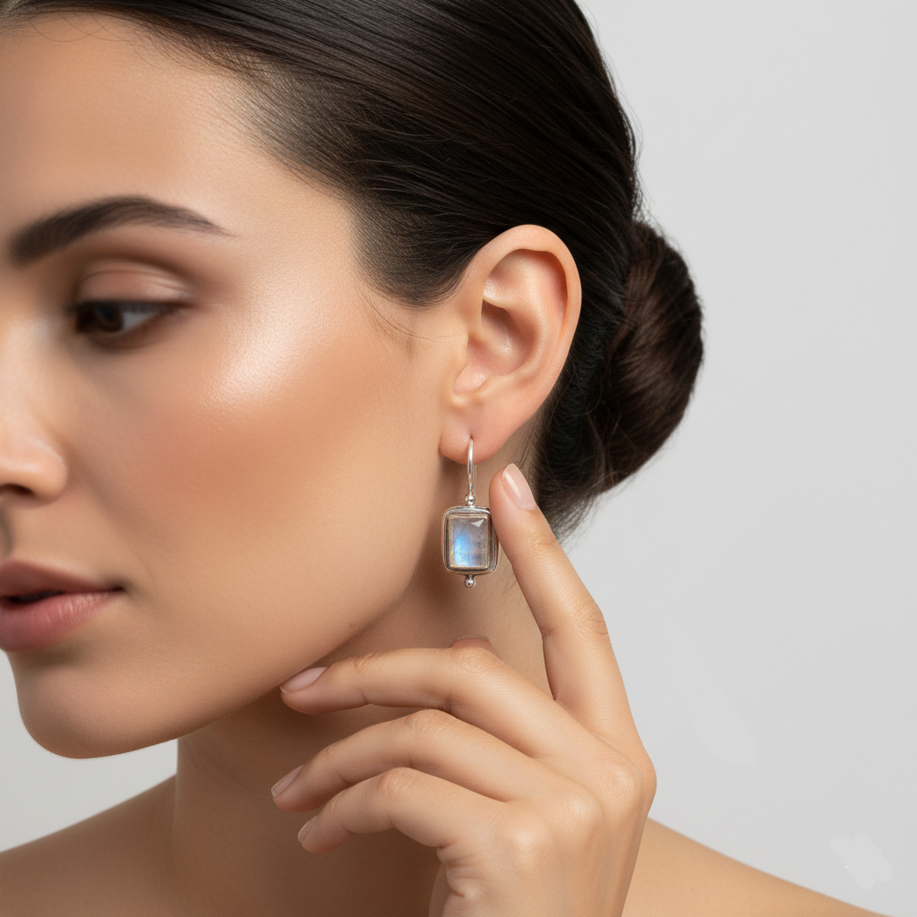 Vintage Earrings with Square Moonstone