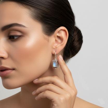 Vintage Earrings with Square Moonstone