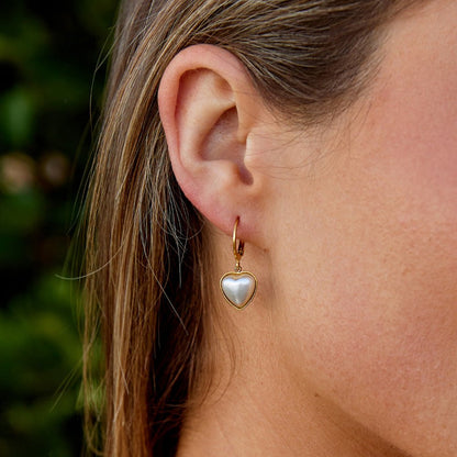 Pearl Heart Hoop Earrings