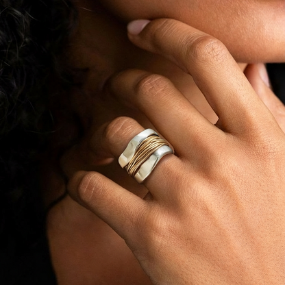 Intertwined - Silver Ring with Gold Thread